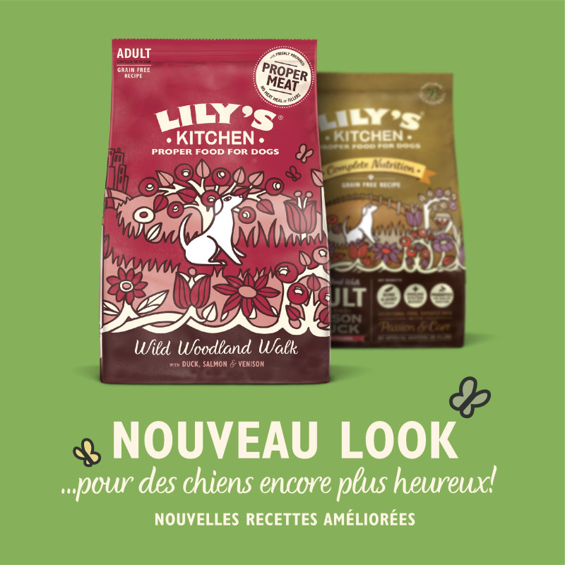 Croquettes sans céréales pour chiens adultes Chevreuil et Canard Lily's Kitchen new look