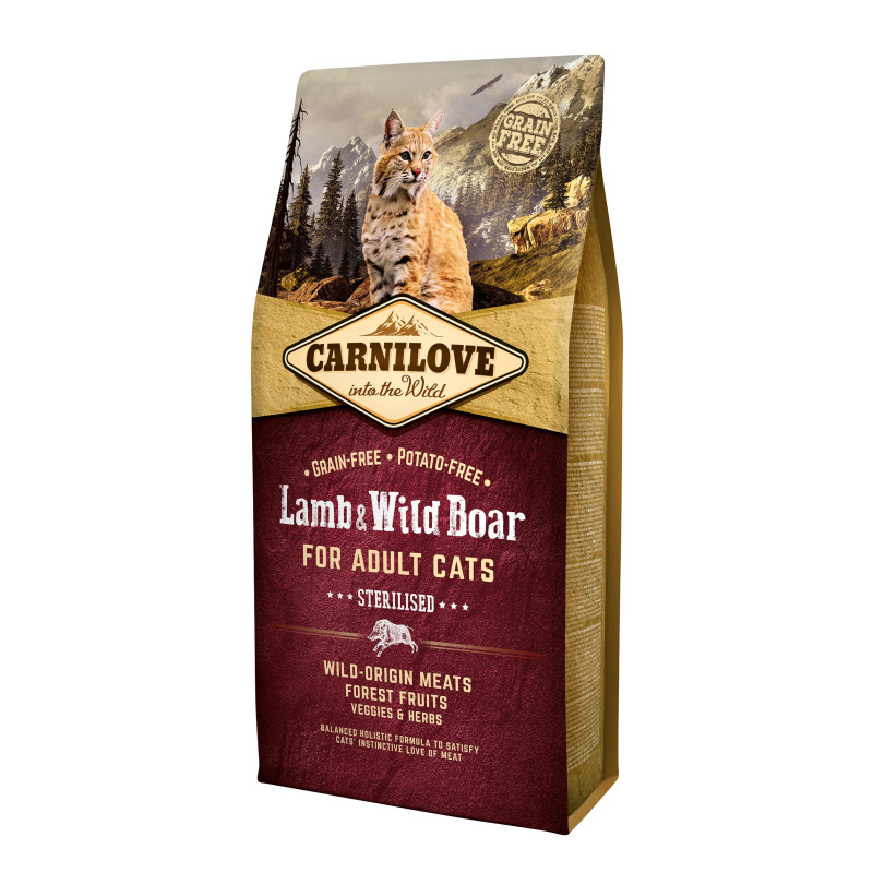 Croquettes à l'agneau et au sanglier sauvage pour chats adultes stérilisés Carnilove 6kg