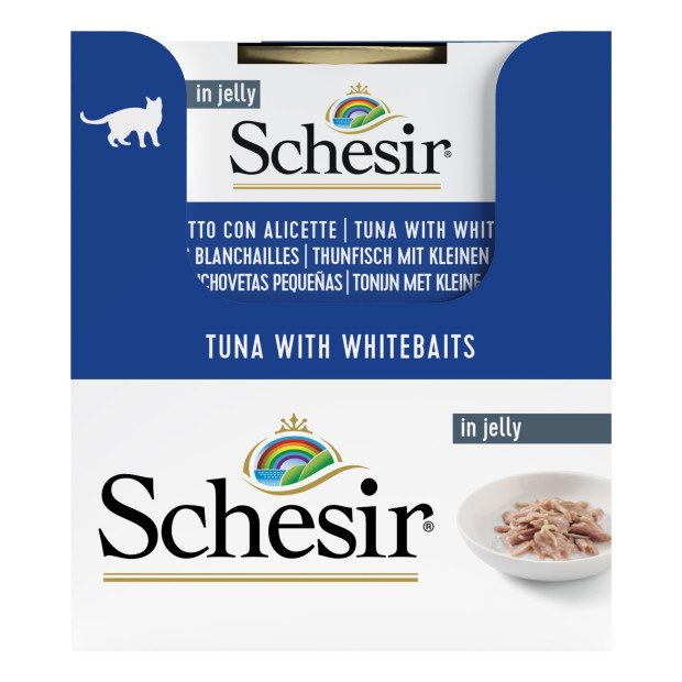 Schesir - Nourriture Humide Pour Chat Au Thon Et Dorade En Gelée, 12 Boîtes De 85g, 100% Naturel Avec Vitamines Ajoutées