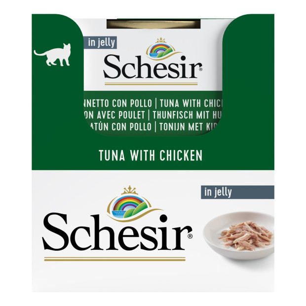 Schesir exclu web - Pack de 6 boites x 85g chat en gelée thon filets poulet 