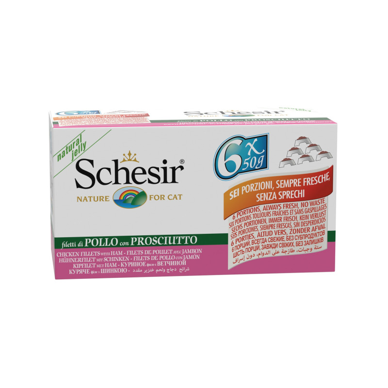 SCHESIR - Multipack 6 x 50 g. - Chat - en gelée Poulet jambon. Package