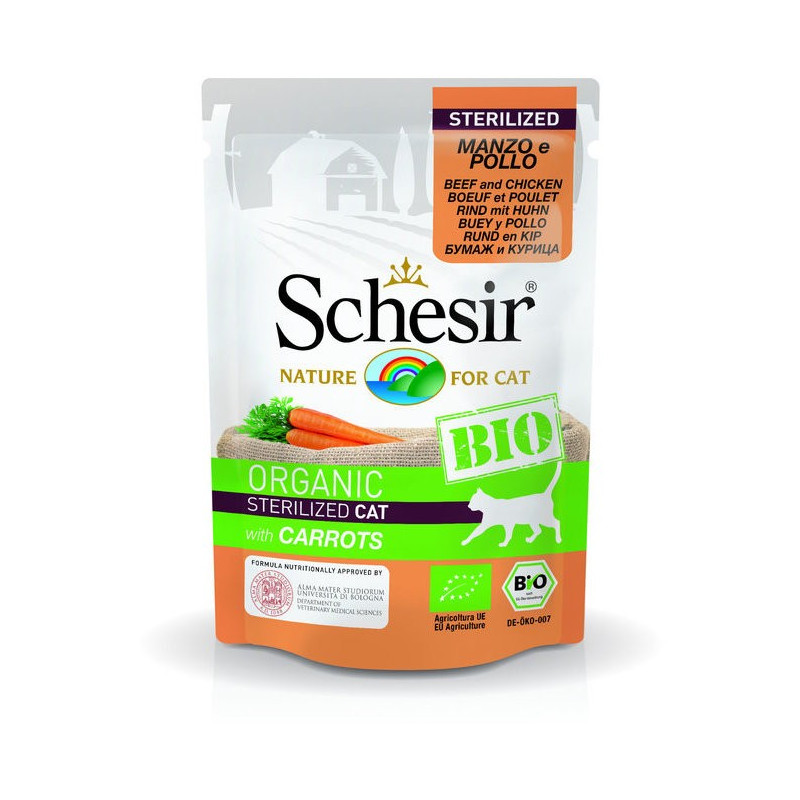 SCHESIR BIO - Sachet fraicheur BIO 85 g - Chat Boeuf poulet carottes