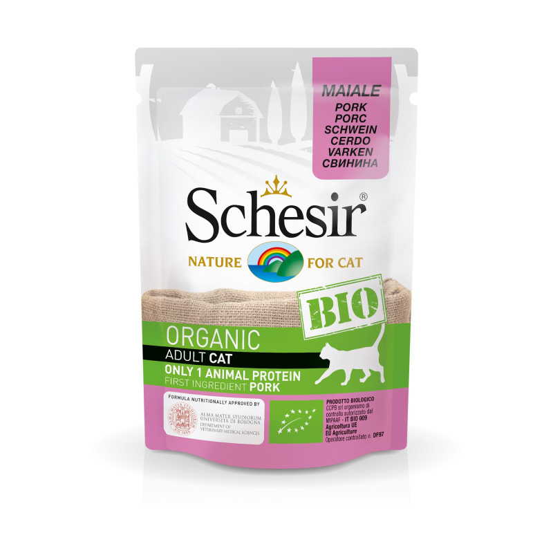 Sachets Bio chat adulte Schesir 8x85g Porc