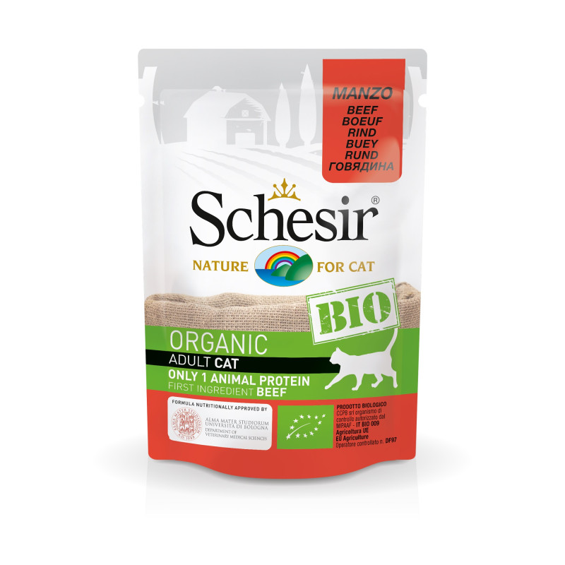 Sachets Bio chat adulte Schesir 8x85g Boeuf