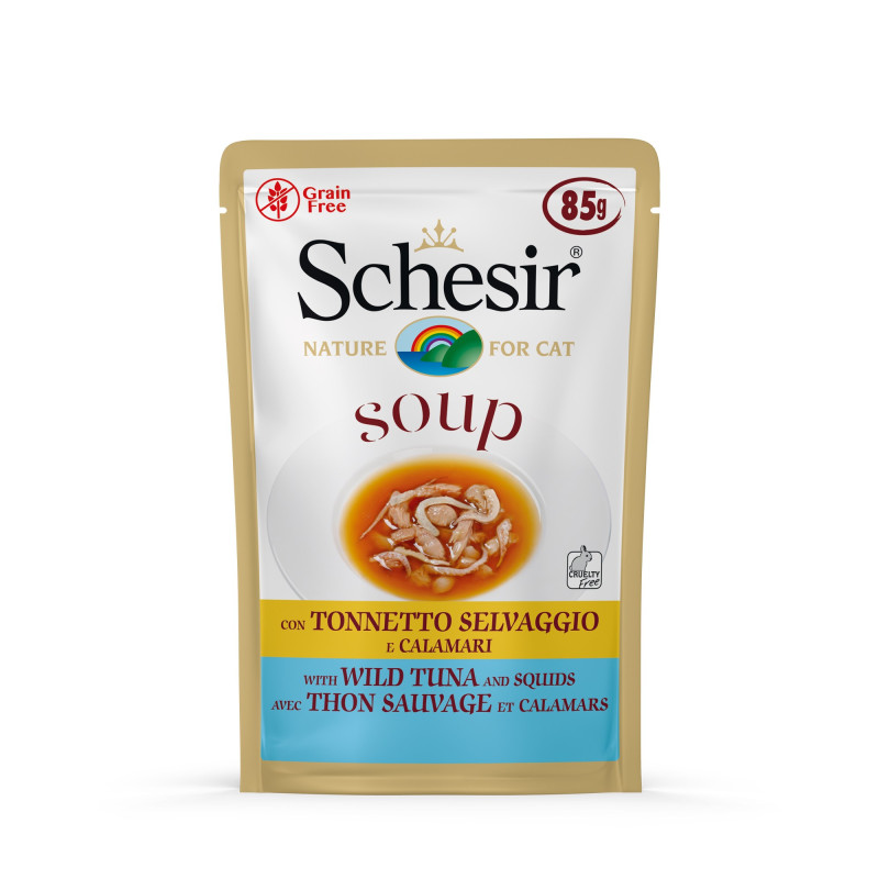 Soupes pour chat Schesir 10x85g Thon sauvage et calamars
