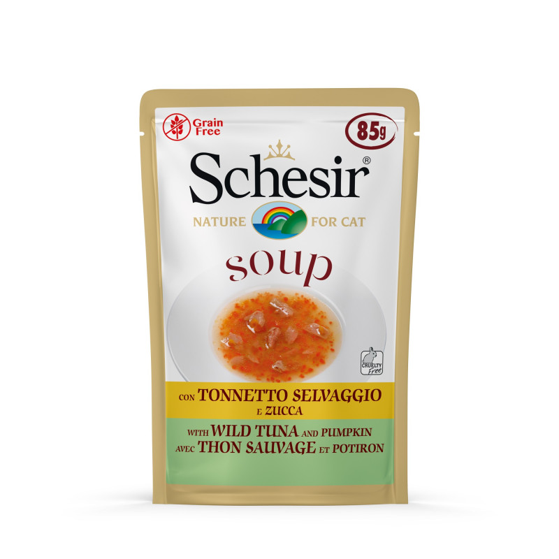 Soupes pour chat Schesir 10x85g Thon sauvage et citrouille