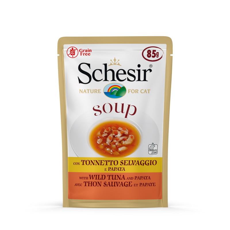 Soupes pour chat Schesir 10x85g Thon sauvage et papaye