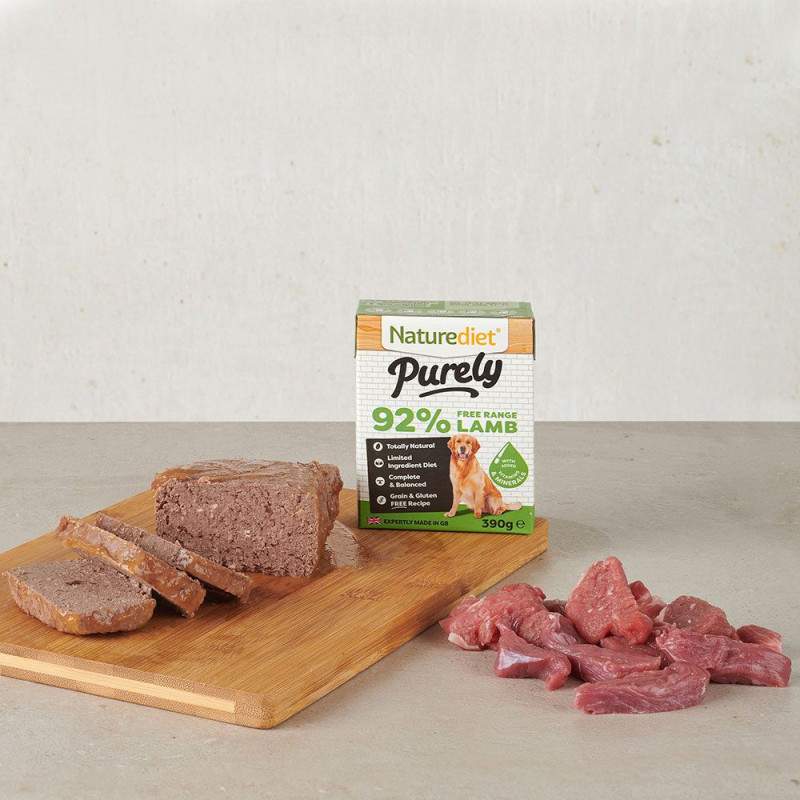 Pâtées sans céréales Purely 390g Naturediet ingredients agneau