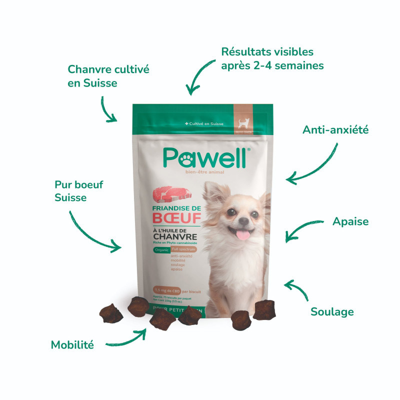 Friandises CBD pour chien Pawell pur bœuf Suisse