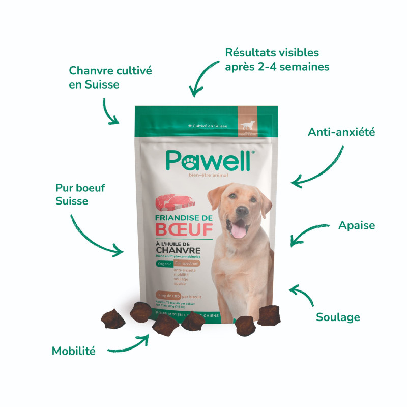 Friandises CBD pour chien Pawell pur bœuf Suisse