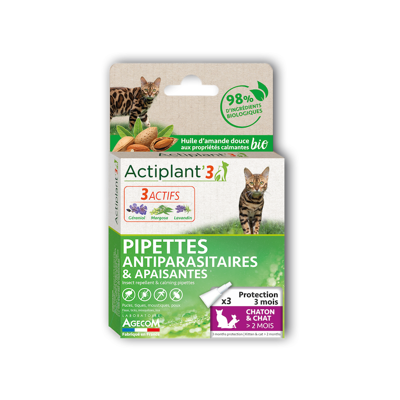 Actiplant'3 pipettes ingredients bio chat et chaton (-5kg) x 3 pipettes