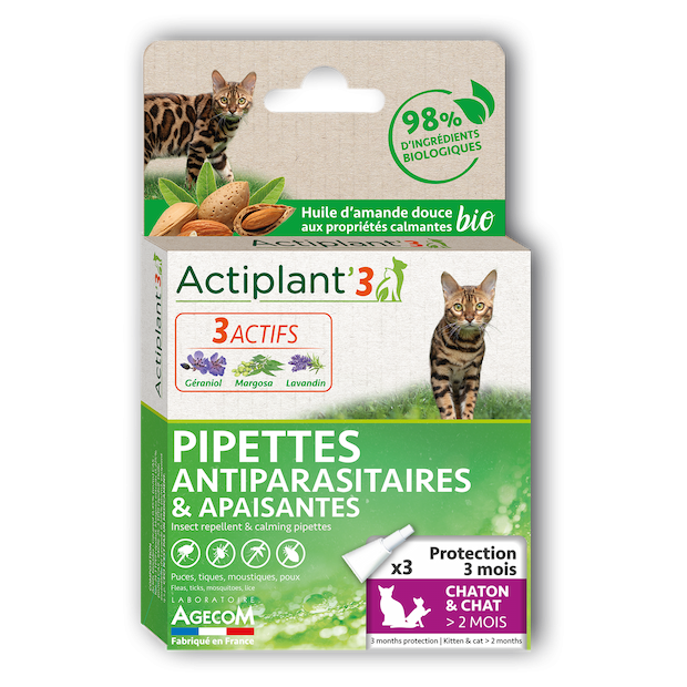 Actiplant'3 pipettes ingredients bio chat et chaton  (-5kg) x 3 pipettes