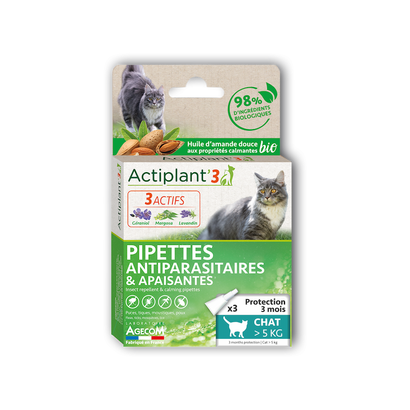 Actiplant'3 pipettes ingredients bio grand chat (+5kg) x 3 pipettes