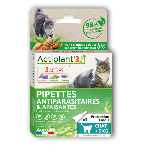 Actiplant'3 pipettes ingredients bio grand chat (+5kg) x 3 pipettes