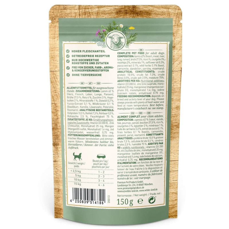 Agneau riz et courgettes 8 x 150g Wildes Land