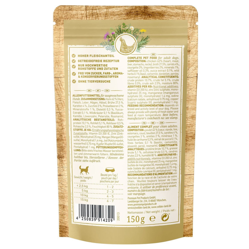 Poulet carottes et courgettes 8 x 150g Wildes Land