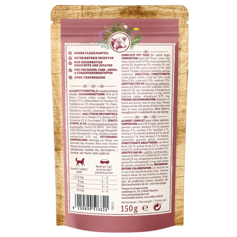 Boeuf et patates douces 8 x 150g Wildes Land