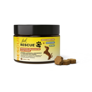 Friandises pour chiens RESCUE Chews Front Jar Key visual no writing on side of label