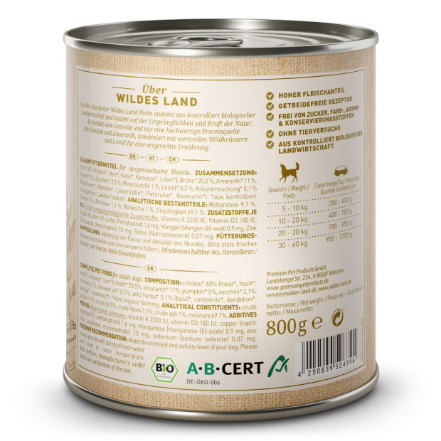 Pâtée 800g Bio Poulet Wildes Land