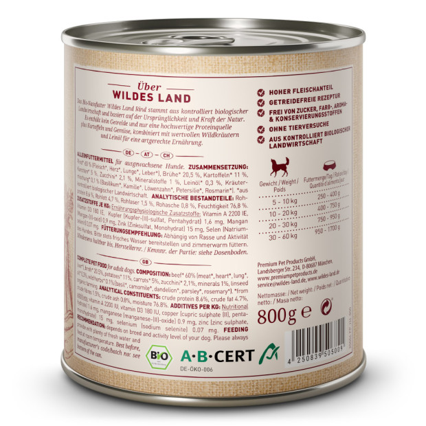 Pâtée 800g Bio Boeuf Wildes Land