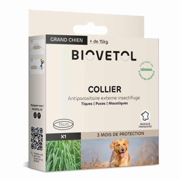 Collier anti puces et tiques pour chien Biovetol