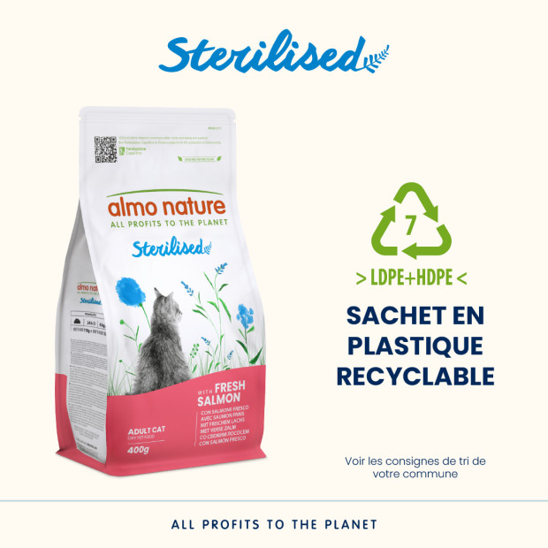 Croquettes pour chats sterilisés Saumon Holistic Almo Nature