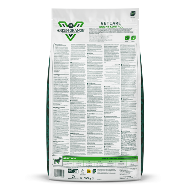 Croquettes-VetCare-Light-Contrôle-Poids-Arden-Grange-12kg-dos
