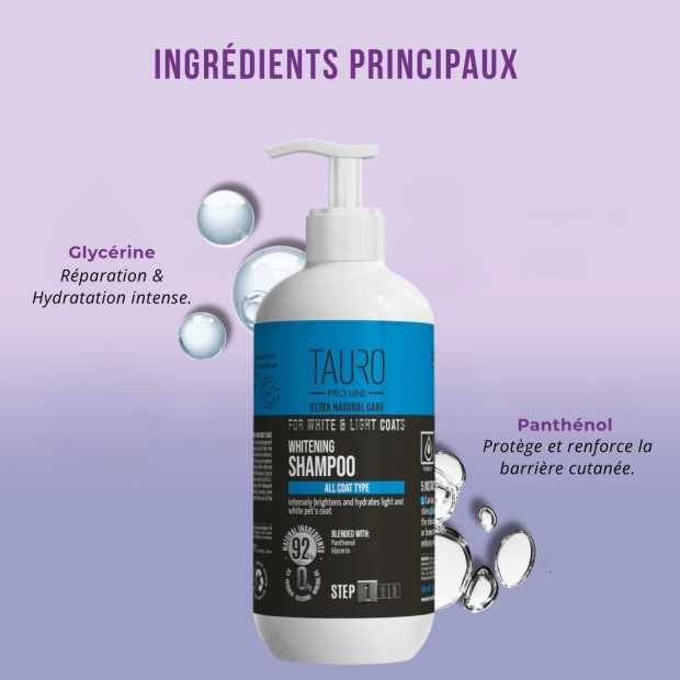 Shampoing blanchissant chien blanc Tauro Pro Line