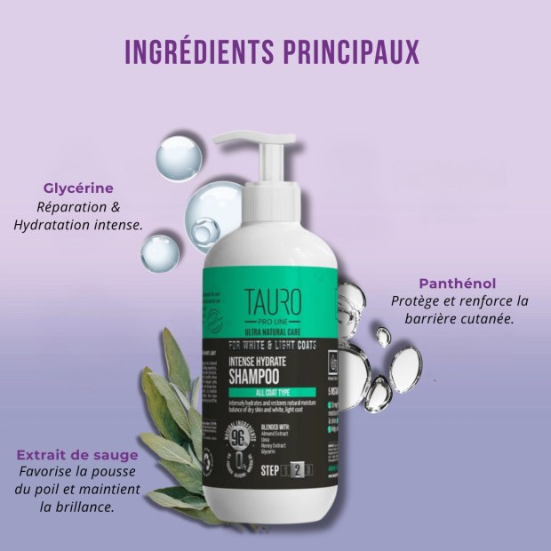 Shampoing hydratation intense chien blanc Tauro Pro Line