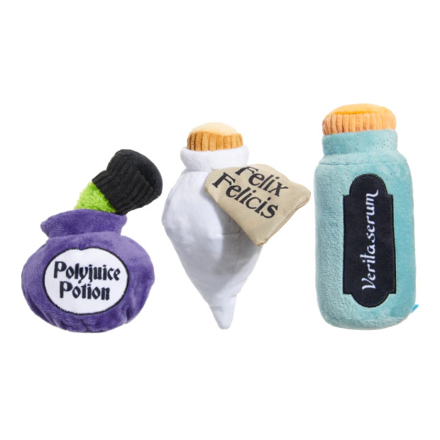 Peluche Potions Pack Up Harry Potter pour chien : trois potions en peluche Polyjuice Potion, Felix Felicis et Veritaserum